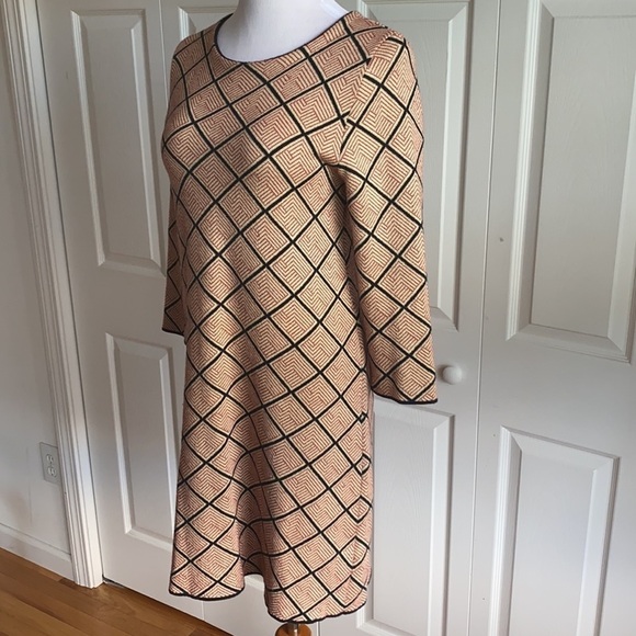 Zara Knit Red, Black & Tan Geometric Print Dress Size Medium - Picture 3 of 10
